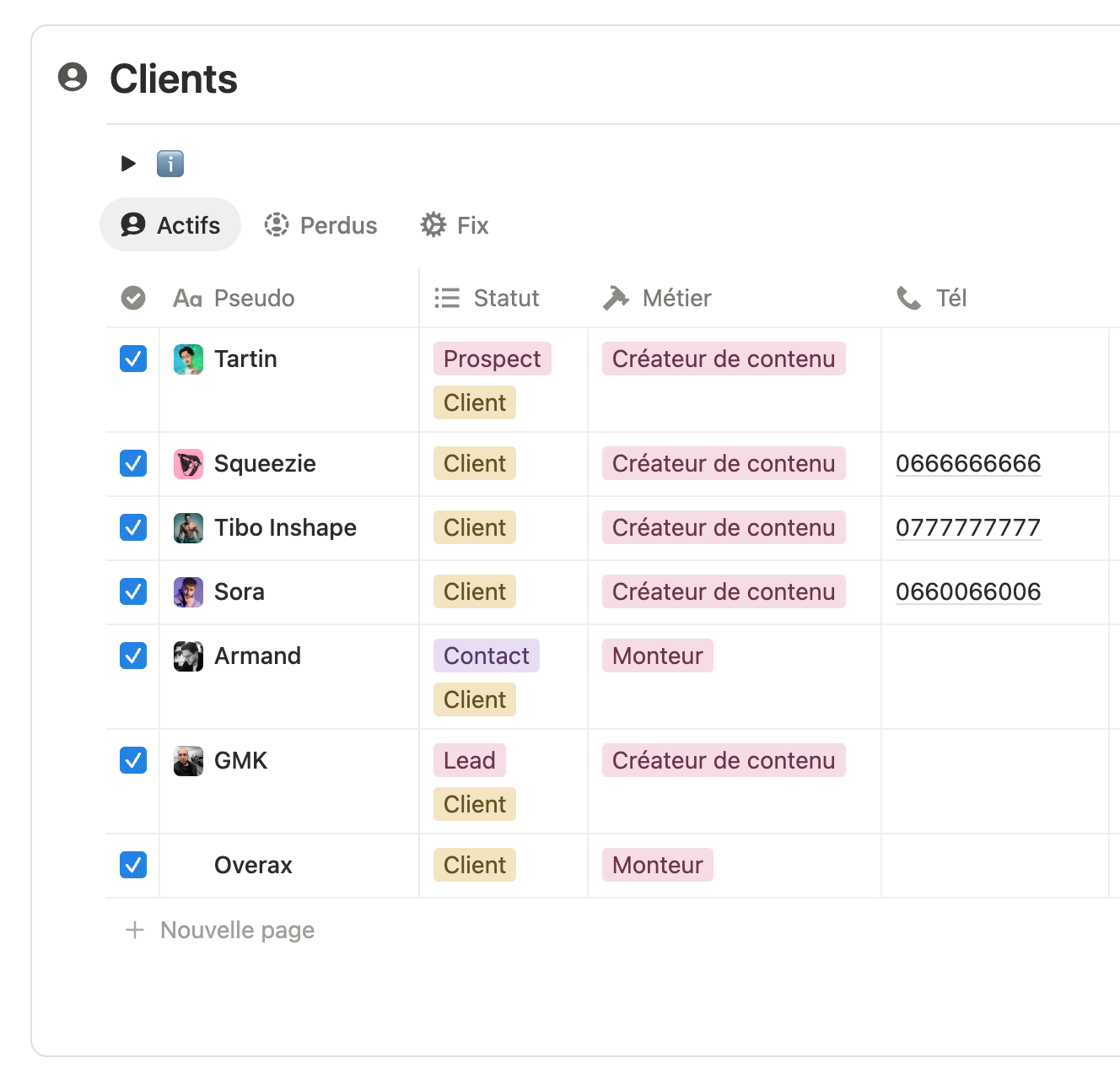 Répertoire de contacts